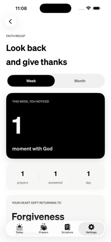 Amenly Recap screen — the week you noticed God
